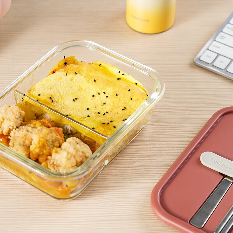 【DZL】乐扣乐扣（LOCK&LOCK）乐扣耐热玻璃便当餐盒(带餐具）LLG991CLNVY-930ml
