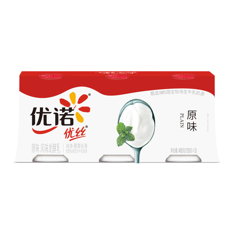 【YN】yoplait优诺法式优丝酸奶风味低温慢发酵生牛乳早餐原味405g*4组