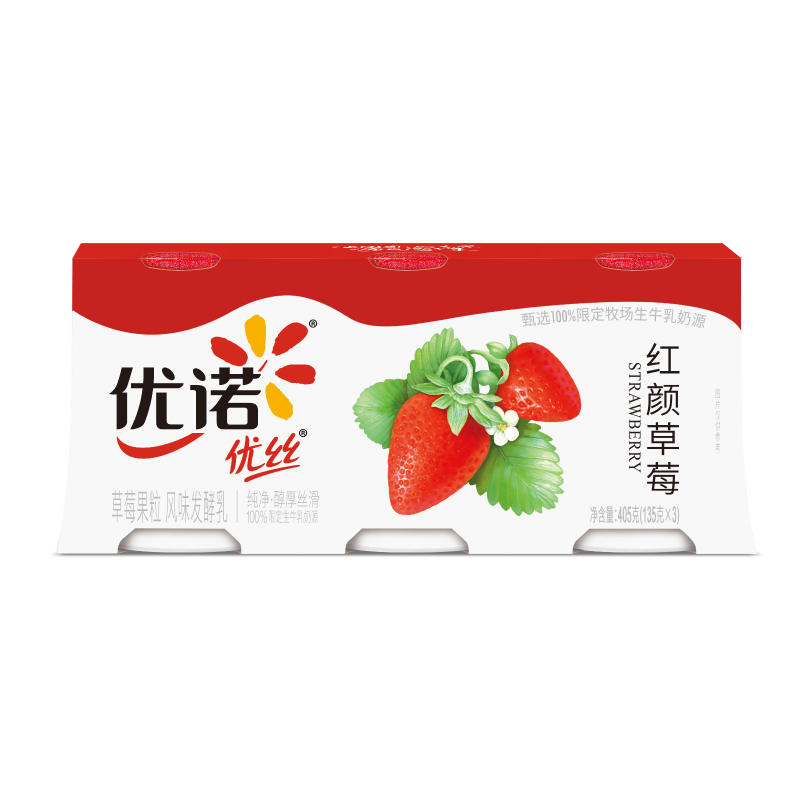 【YN】yoplait优诺法式优丝酸奶风味低温慢发酵生牛乳早餐红颜草莓405g*4组