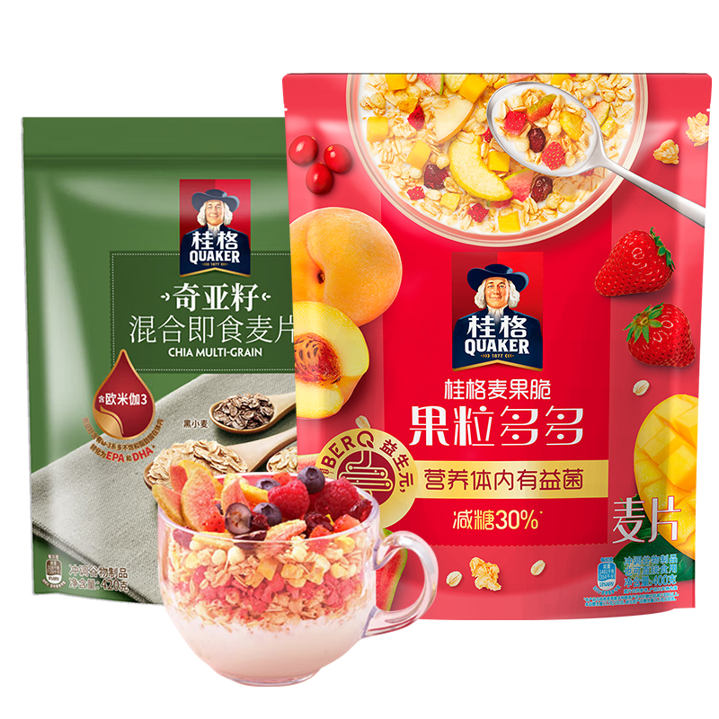 【XJ】桂格 麦果脆果粒多多 400g+桂格奇亚籽混合麦片420克