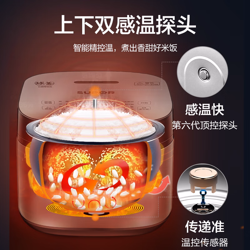 【GT】苏泊尔(SUPOR)电饭煲电饭锅5升大容量家用5L球釜4-5人-10人多功能一体智能预约柴火饭 【SF40FC873】 4L机 加热搅拌研磨多功能SP67S