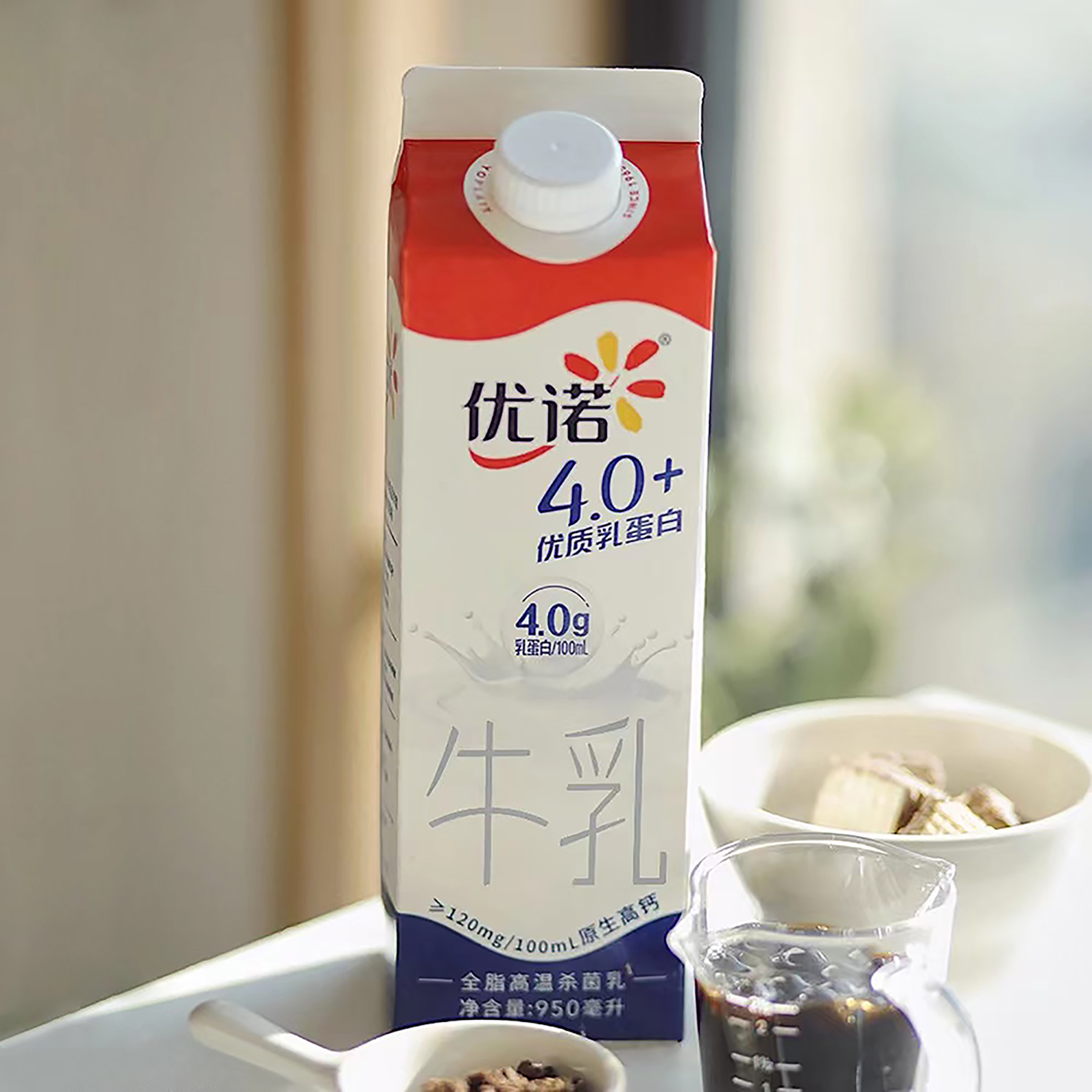 【YN】优诺（yoplait）全脂牛奶950ml*4盒 4.0+优质乳蛋白 高品质高钙低温牛乳 营养早餐