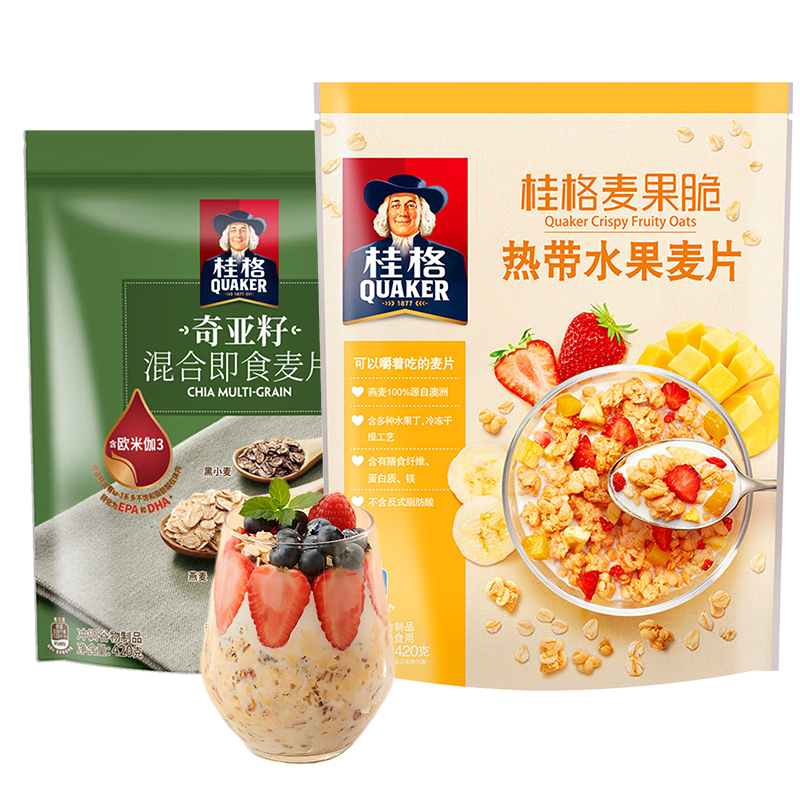 【XJ】桂格麦果脆热带水果麦片420克+桂格奇亚籽混合麦片420克