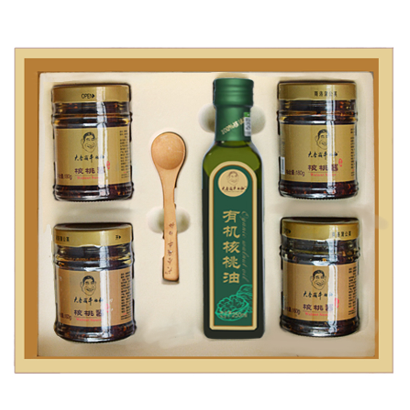 产地直发-陕西商洛大秦岭牛伯伯核桃酱+有机核桃油礼品盒180克*4+250ml