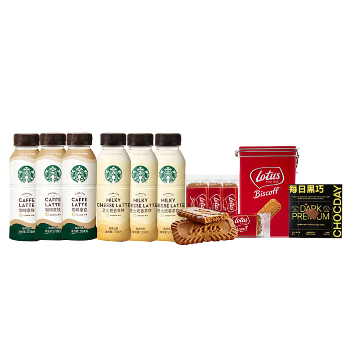和情/每日黑巧/星巴克-焦糖饼干巧克力咖啡福运典品进口食品套餐354g+1.62L（单位：套）