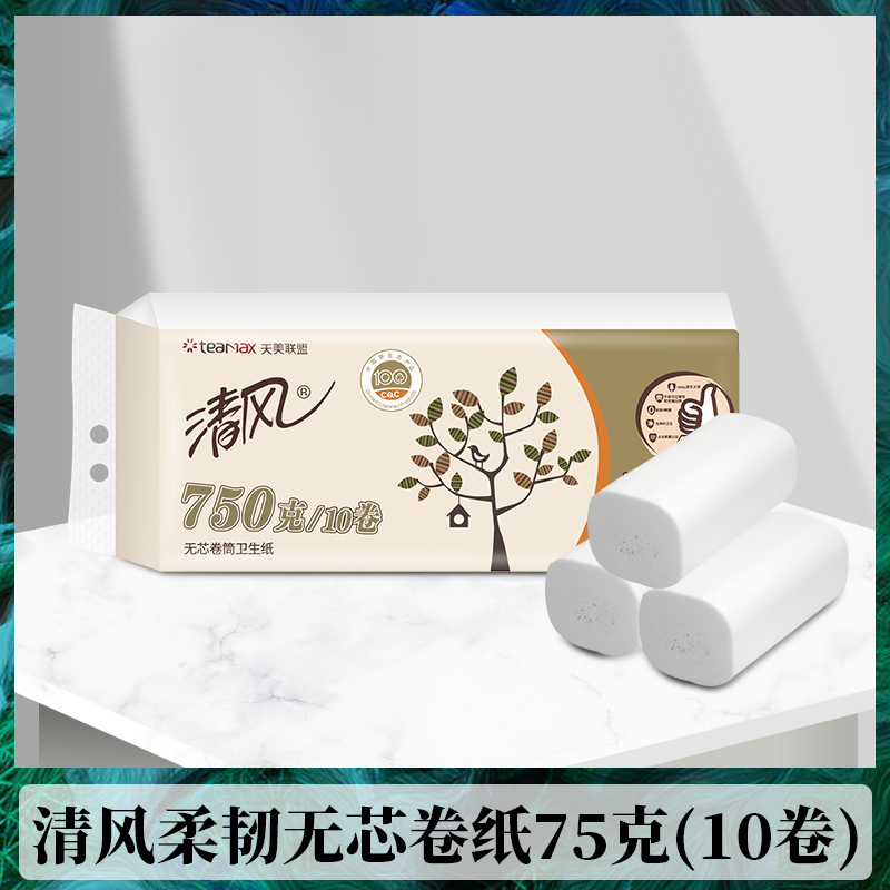 清风无芯卷筒卫生纸（750克/10卷）