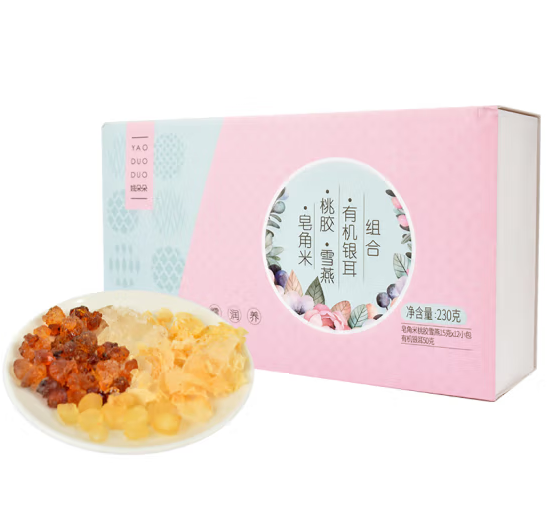热销款-糯润养组合 姚朵朵桃胶雪燕皂角米银耳组合230克(15克*12包） 组合手拎袋