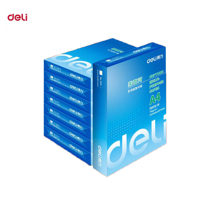 得力 (deli) 莱茵河A4打印纸 70g克500张*8包一箱 整箱4000张 7402