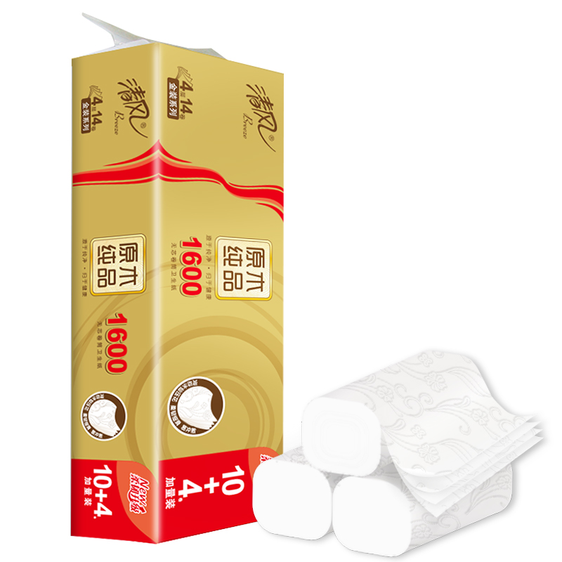 清风 原木金装4层无芯卷纸14卷 1600g/提