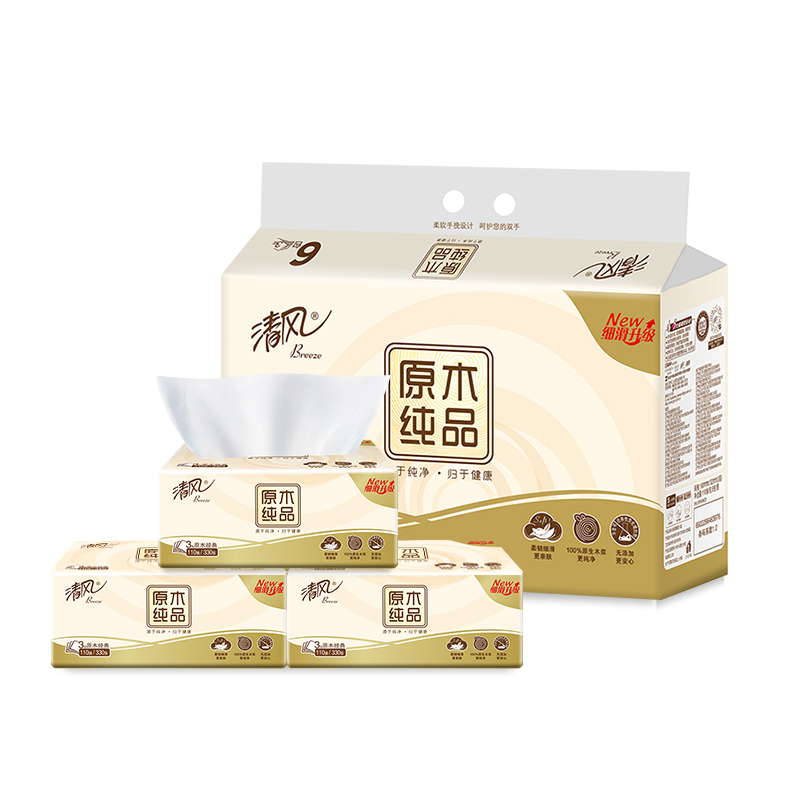 清风 原木纯品3层抽取式面巾纸110抽*24包