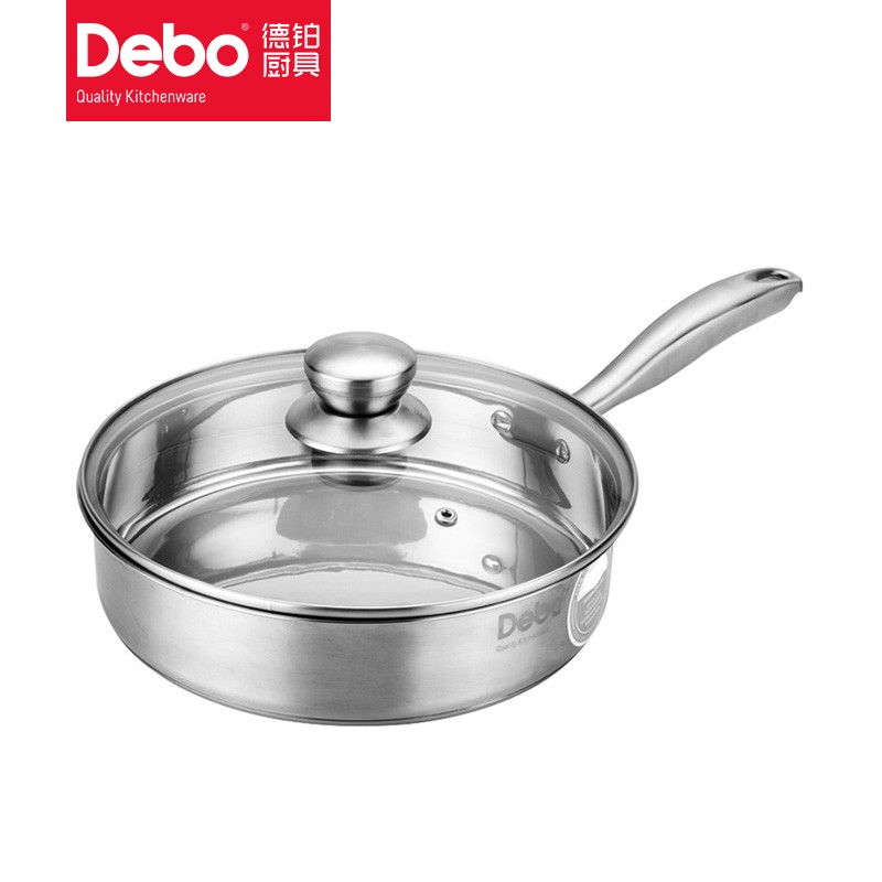 Debo德铂 亚斯不锈钢煎锅平底锅24cm（ 银色，DEP-608）