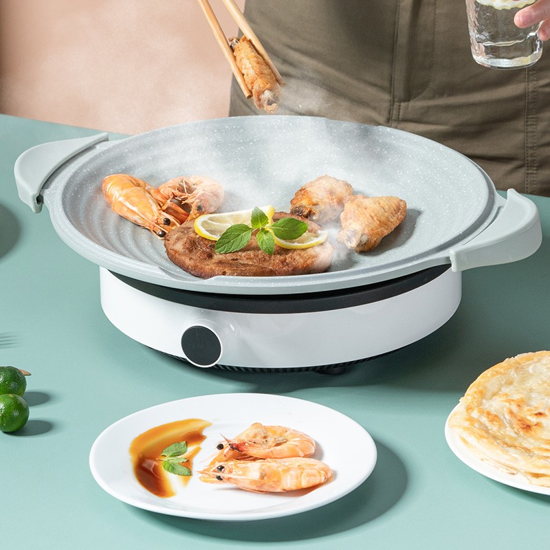 Debo徳铂 烤盘家用型麦饭石不粘防滑煎盘烤盘复合锅底（32cm，白色，DEP-839）