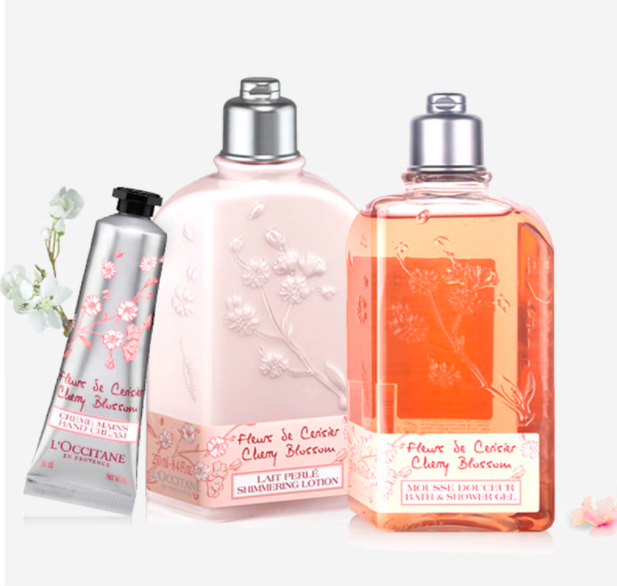 欧舒丹甜蜜樱花 套装(沐浴250ml+身体乳250ml+手霜75ml）-YT