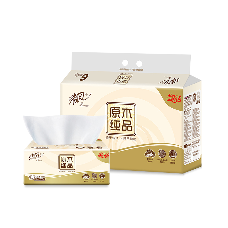 QZ清风原木纯品3层110抽包64提（合计24包）抽取式面巾纸BR63NCE2（24包）