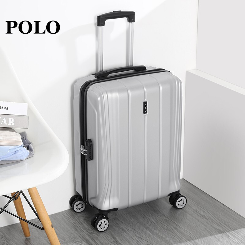 POLO 拉杆箱大容量男女通用行李箱万向轮密码箱商务出差旅行箱080821-a 银色QZ