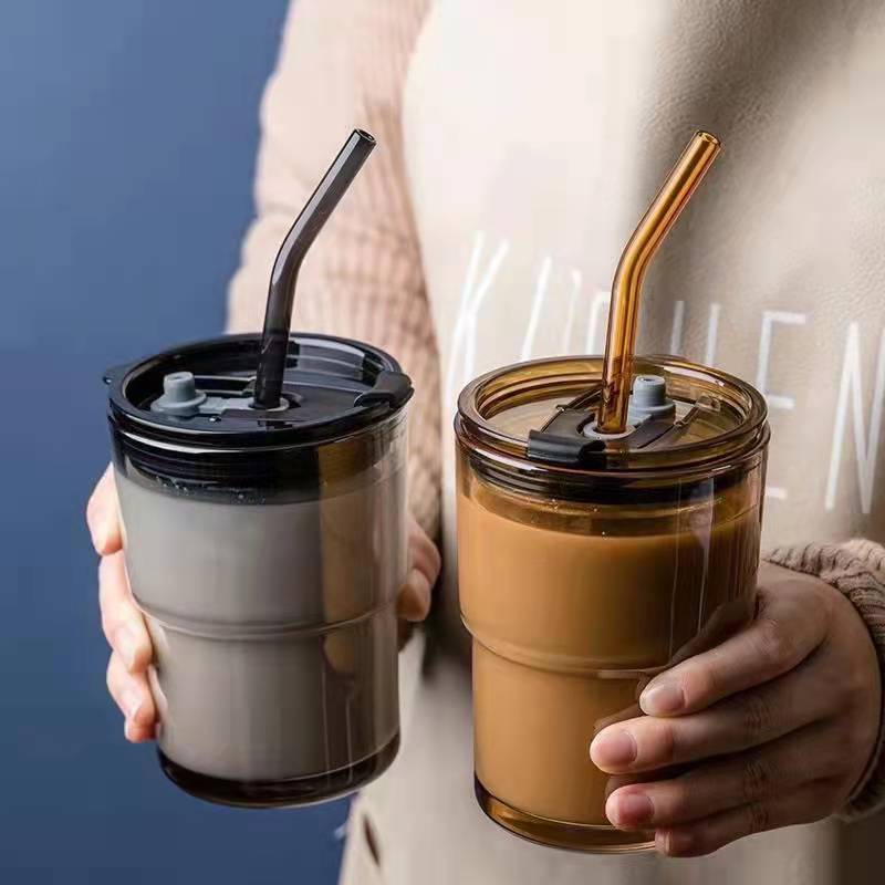 【QZ】【超值2个装】全网爆火ins风竹节杯 470ml/个 防漏杯盖 加厚杯底 耐高温